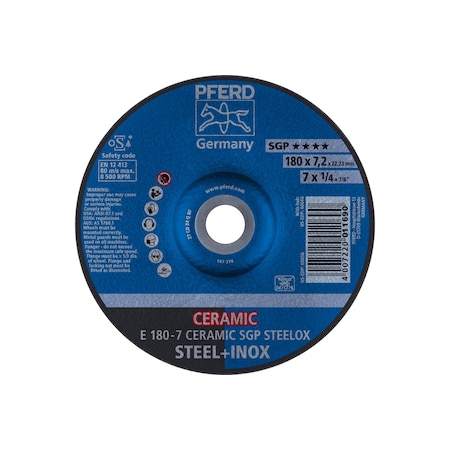 Pferd 7" x 1/4 Grinding Wheel, 7/8" A.H. - CERAMIC SGP STEELOX - Type 27 60058